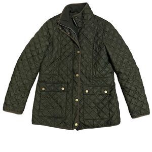 Lucky Brand Dark Green Quilted Puffed Zip Front PNW Trail Granola Girl Jacket